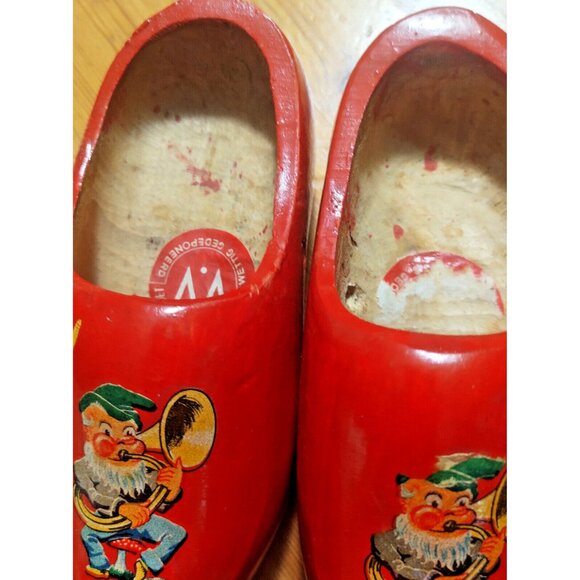 Vintage Wooden Shoe Clogs Hand Carved & Painted in Holland 7" x 3" - Picture 5 of 13